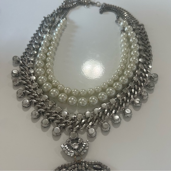 Belle Badgley Mischka Rhinestone and Faux Pearl Statement Necklace - Picture 11 of 11